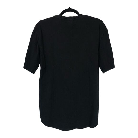 H&M Mens Black Asymmetric Hem Patch Short Sleeve T-Shirt 100% Cotton Sz Medium M - Picture 2 of 4
